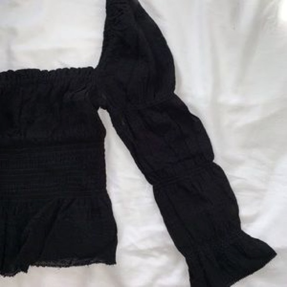 NWT WILFRED/ARITZIA PUFF LONG SLEEVE LACE FABLE PEASANT BLOUSE BLACK Sz M - Picture 5 of 6
